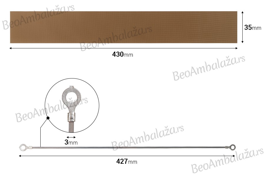 Rezervna tkanina 430x35 mm i žica 427x3 mm za mašinu za termičko zatvaranje