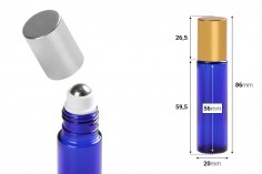 Staklena plava roll-on bočica (sa metalnom kuglicom) 10mL sa zatvaračem u dve boje - 6 kom