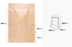 Kraft DoyPack kesice 200x80x300 mm sa zip zatvaranjem, prozorom, unutrašnjom i spoljašnjom providnom oblogom i mogućnošću termo zatvaranja  - 50 kom