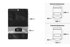 Crna aluminijumska DoyPack kesica sa zip zatvaranjem, prozorom, ovalnim dnom i sa mogućnošću termo lepljenja 160x40x240mm - 100kom