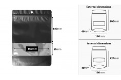 Crna aluminijumska DoyPack kesica sa zip zatvaranjem, prozorom, ovalnim dnom i sa mogućnošću termo lepljenja 180x40x260 mm - 100kom