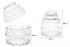 Okrugla staklena reljefasta fondanjerica 100mL, sa poklopcem