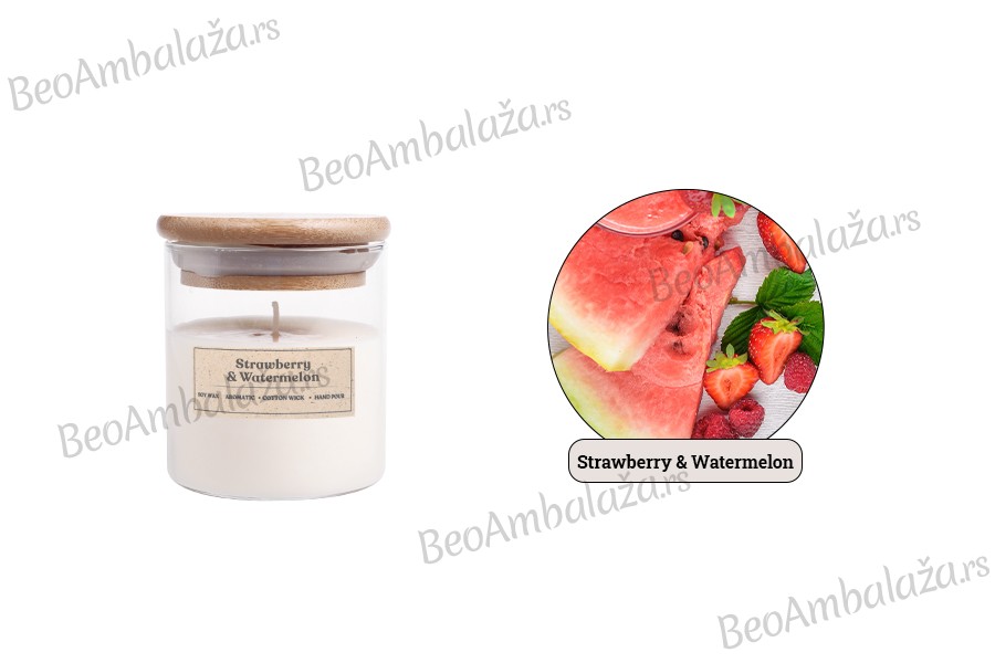 Jagoda i lubenica - Aromatična sveća od sojinog voska sa drvenim fitiljem (110gr)