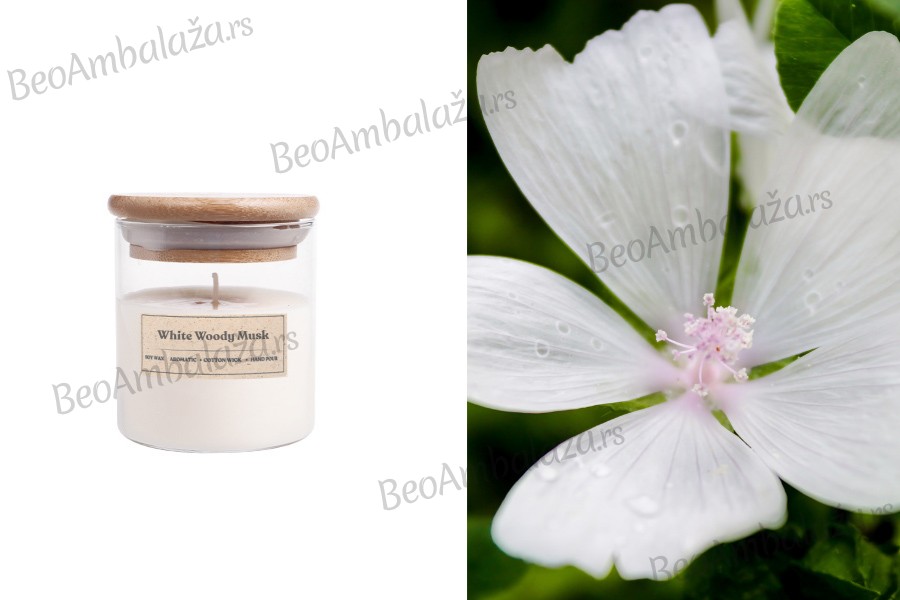 White Woody Musk - Aromatična sveća od sojinog voska sa pamučnim fitiljem (110gr)