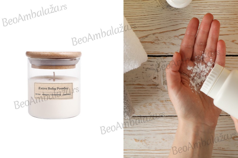 Extra Baby Powder - Aromatična sveća od sojinog voska sa pamučnim fitiljem (110gr)